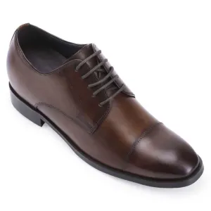 7 CM / 2.76 Inches CMR CHAMARIPA Taller Shoes - Elevator Shoes For Men - Brown Leather Derby Dress Shoes