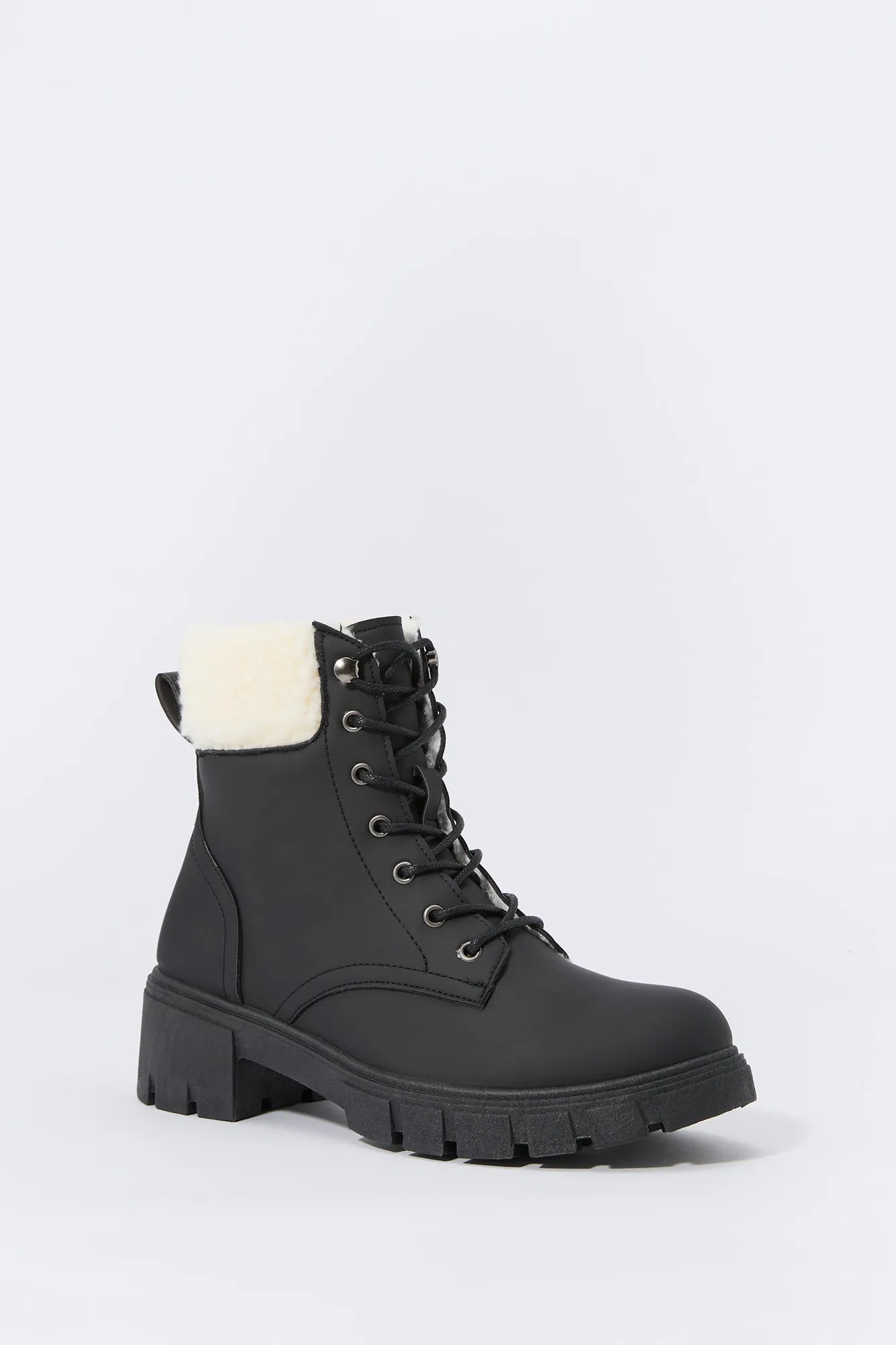 Bottes lacées avec col en similifourrure