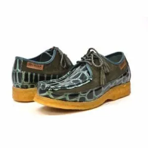 British Walkers Crown Croc Men's Green Crocodile Leather and Suede Crepe Sole Shoes