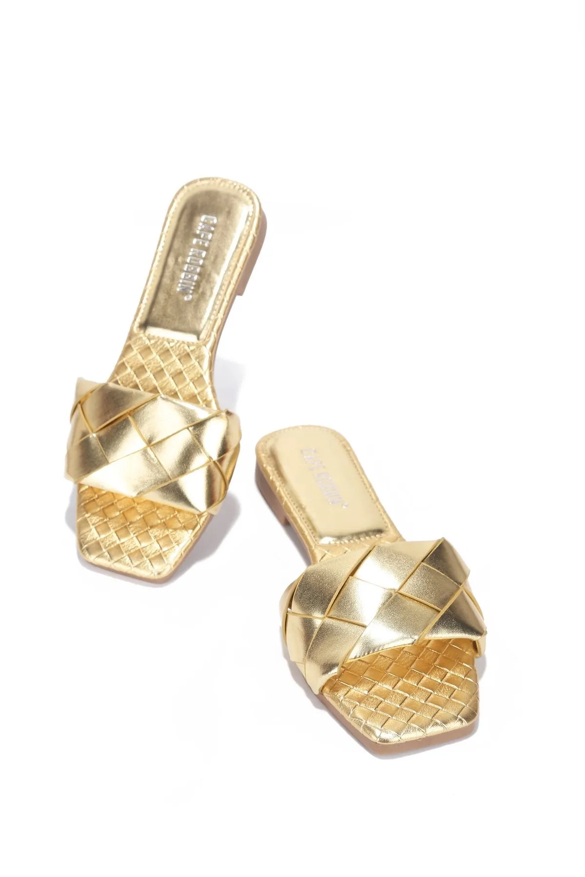 Cape Robbin Deja Woven Mules Slip On Flat Slides Sandals Gold (8, GOLD)