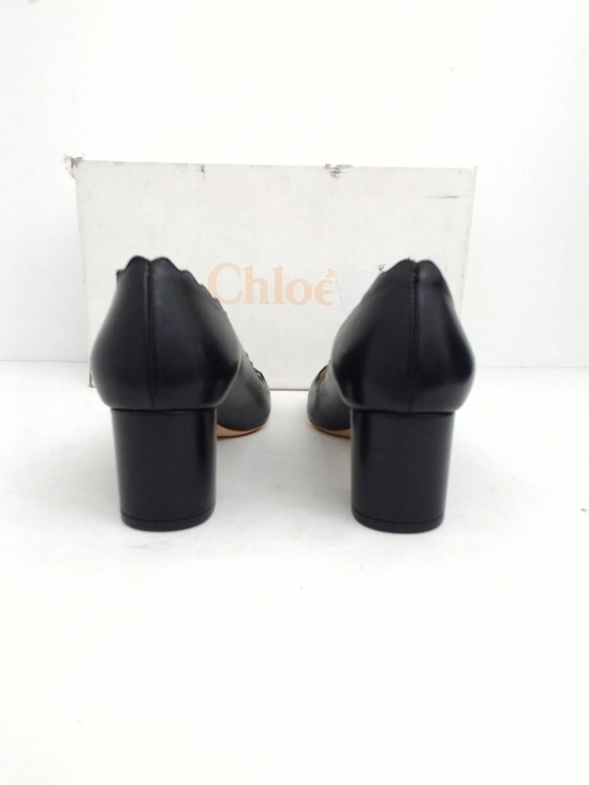 Chloé Women's Calf Waves Pump Black Leather Size 36.5
