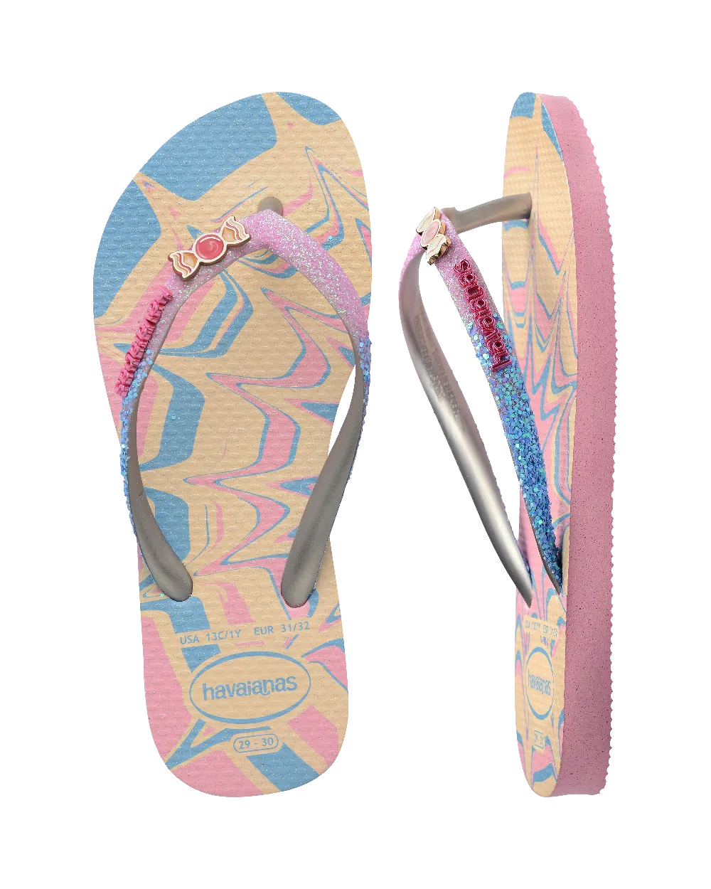 Girls Slim Glitter Trendy Flip Flops in Pink Glow