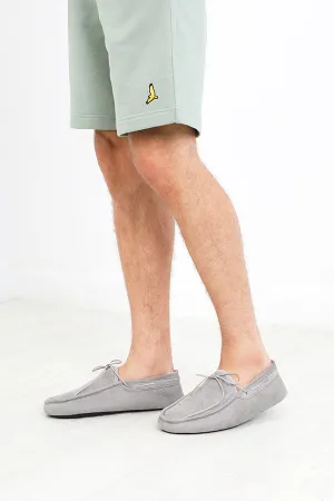 GREY FAUX SUEDE FLEECE LINED LOAFER SLIPPERS