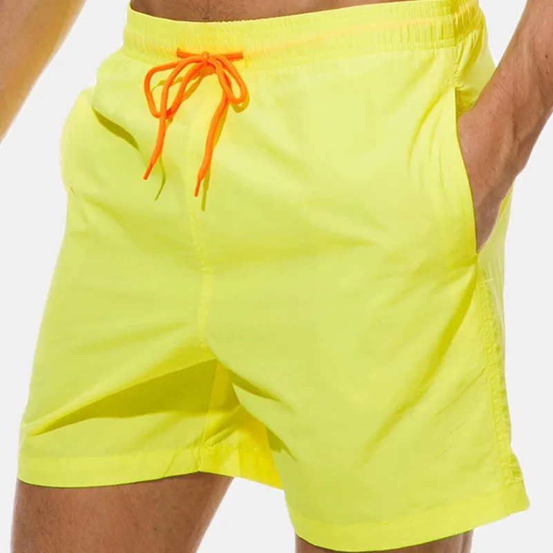 Men Shinny Plain Waterproof Swim Trunks