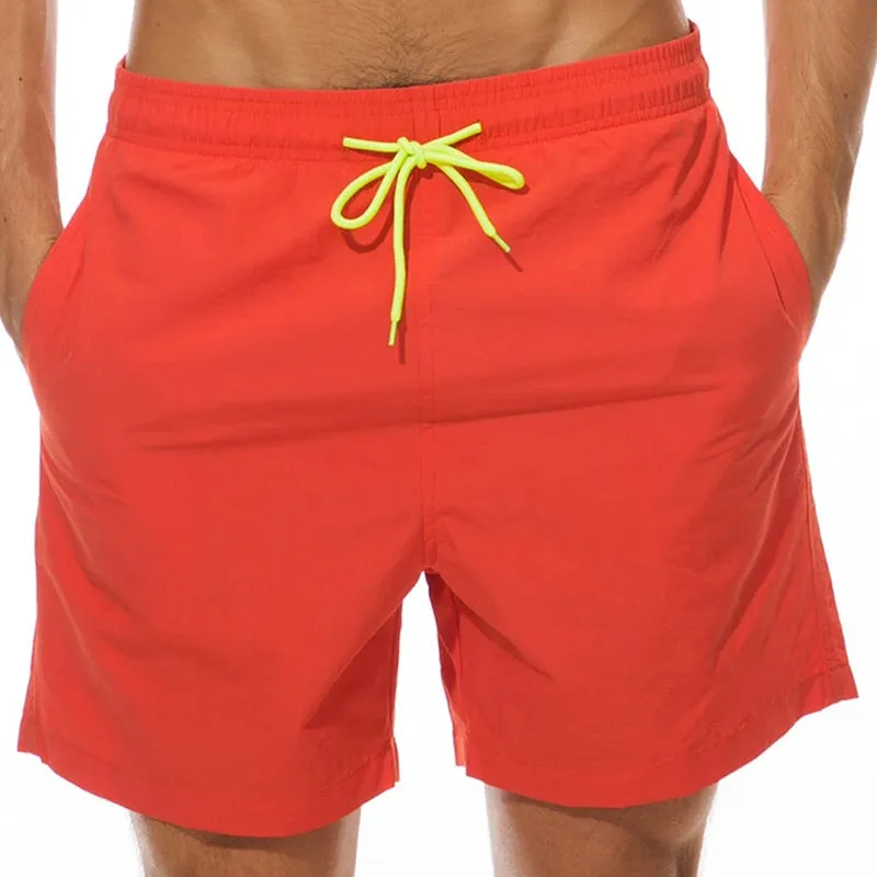 Men Shinny Plain Waterproof Swim Trunks