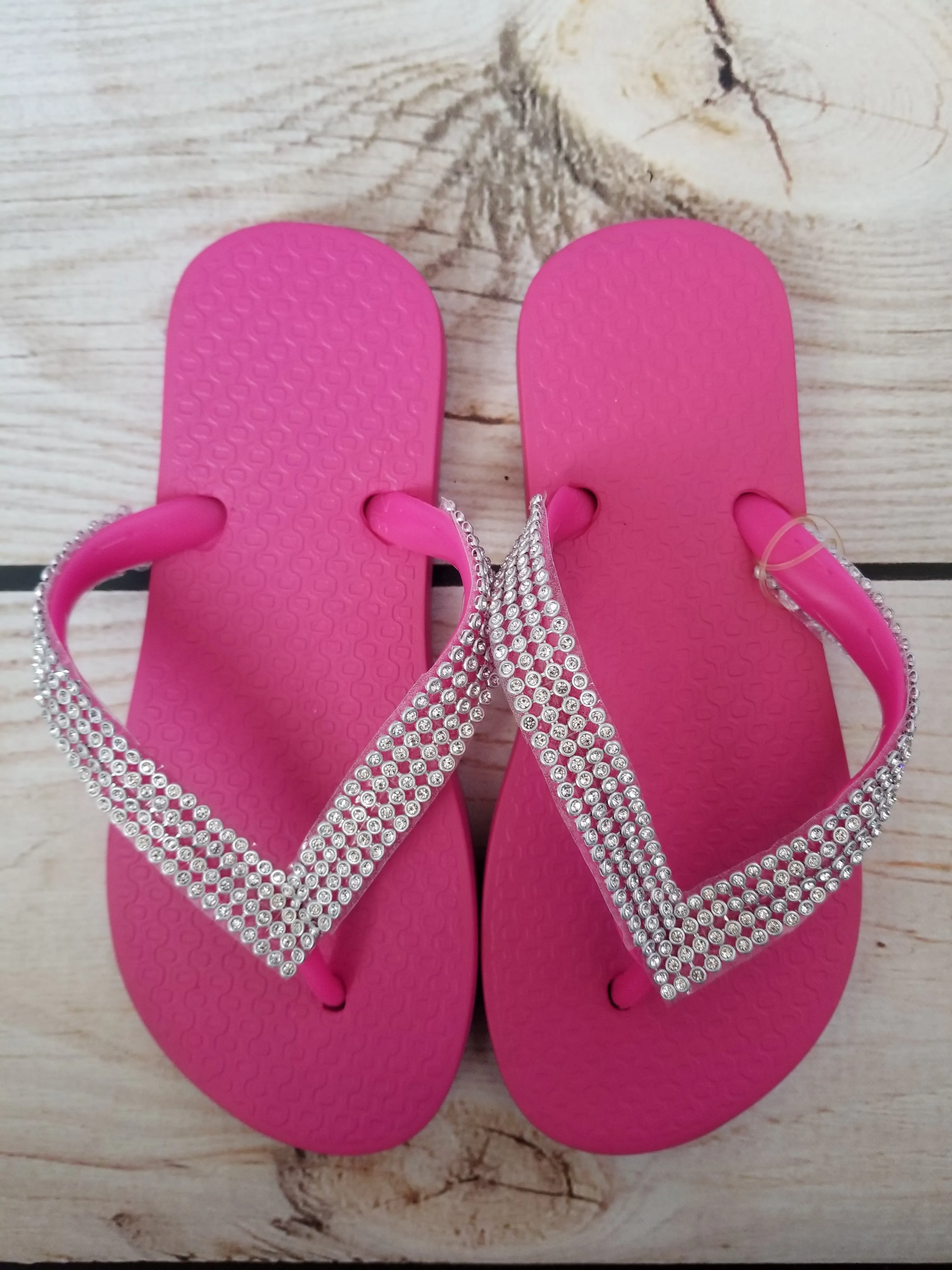 Planet Sea Hot Pink Crystal Flip Flops