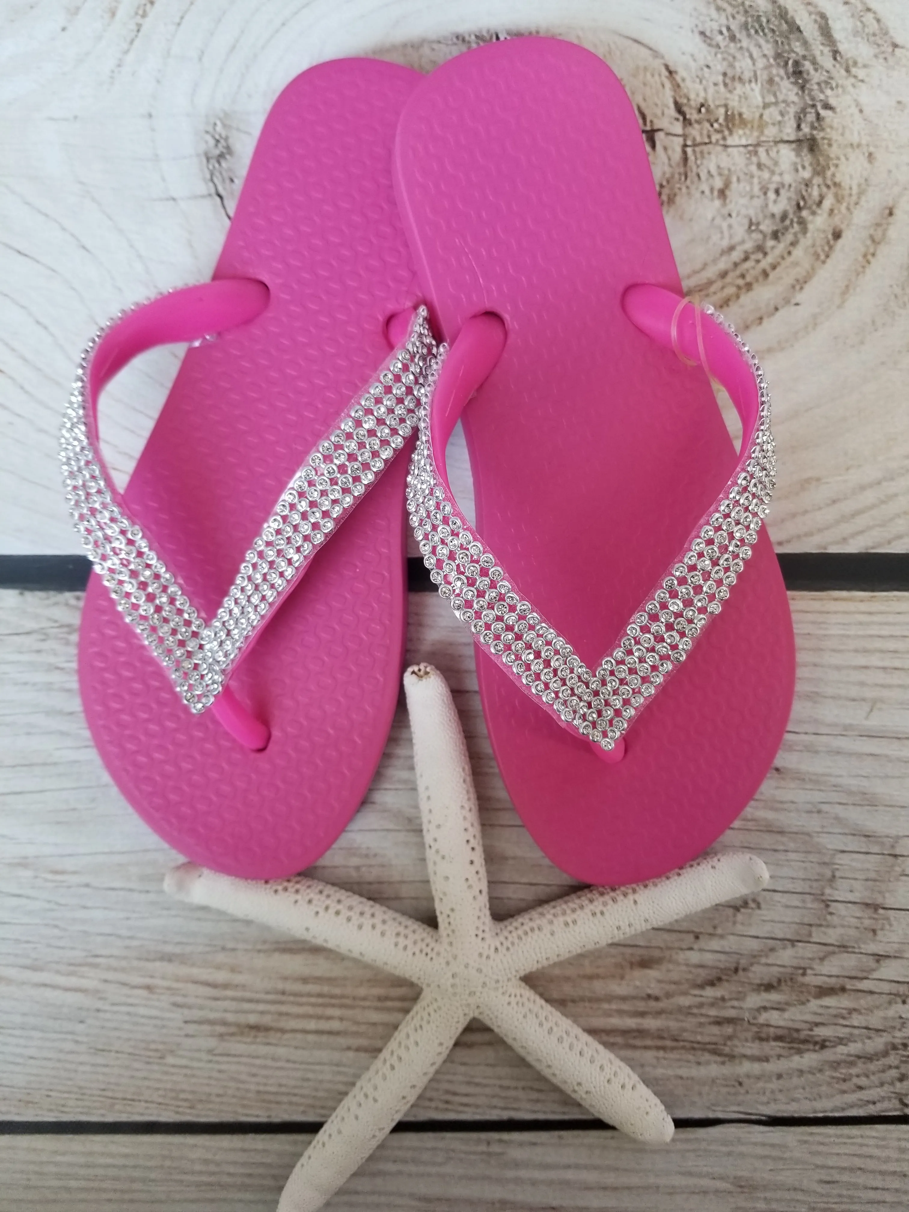 Planet Sea Hot Pink Crystal Flip Flops