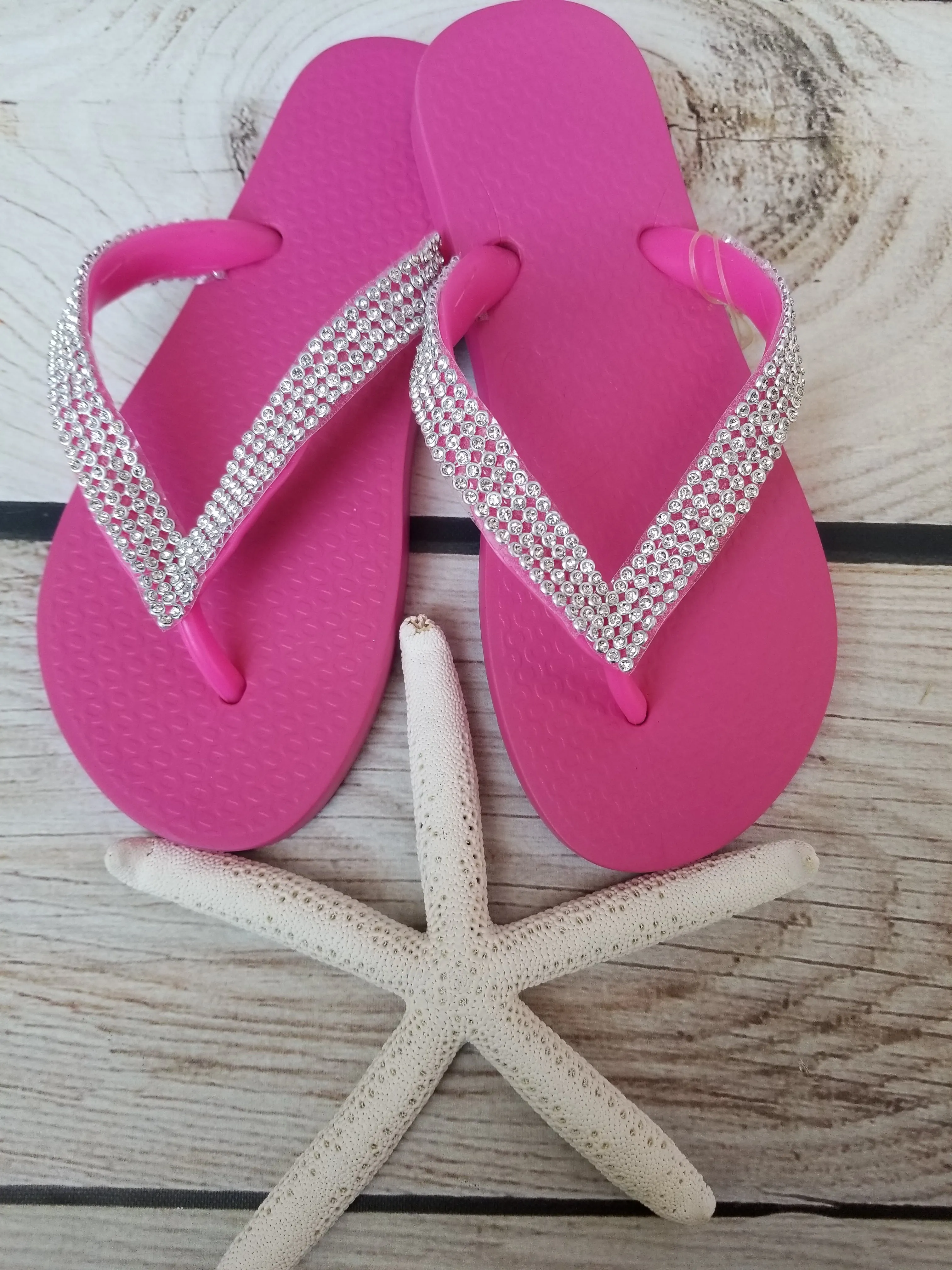 Planet Sea Hot Pink Crystal Flip Flops