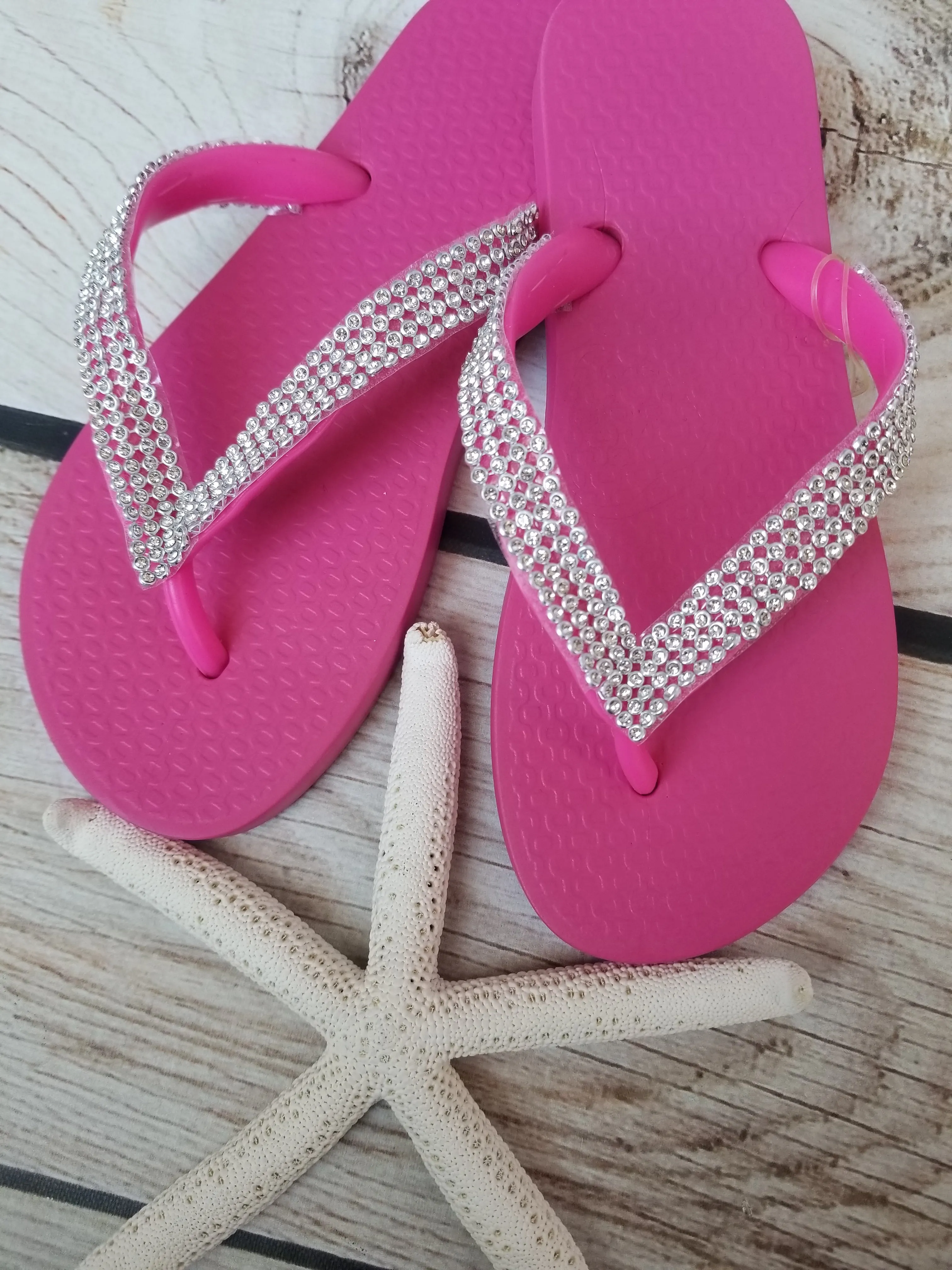 Planet Sea Hot Pink Crystal Flip Flops