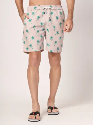 Style Quotient Men Beige And Green Conversational Print Polyester Regular Swim  Shorts