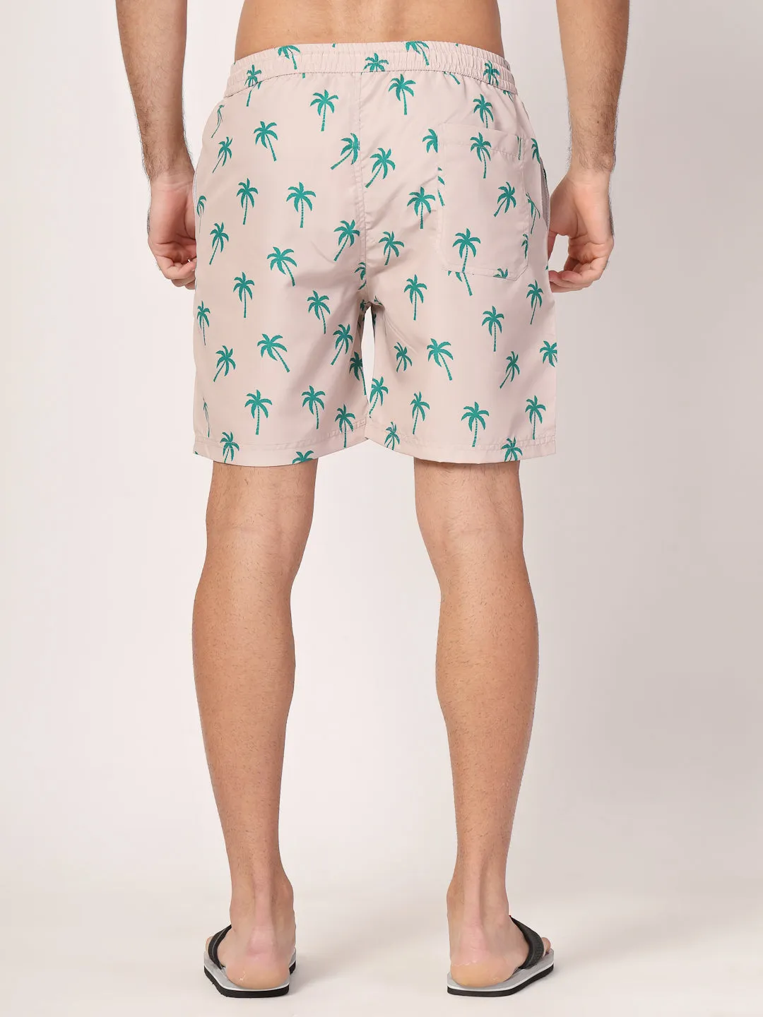 Style Quotient Men Beige And Green Conversational Print Polyester Regular Swim  Shorts