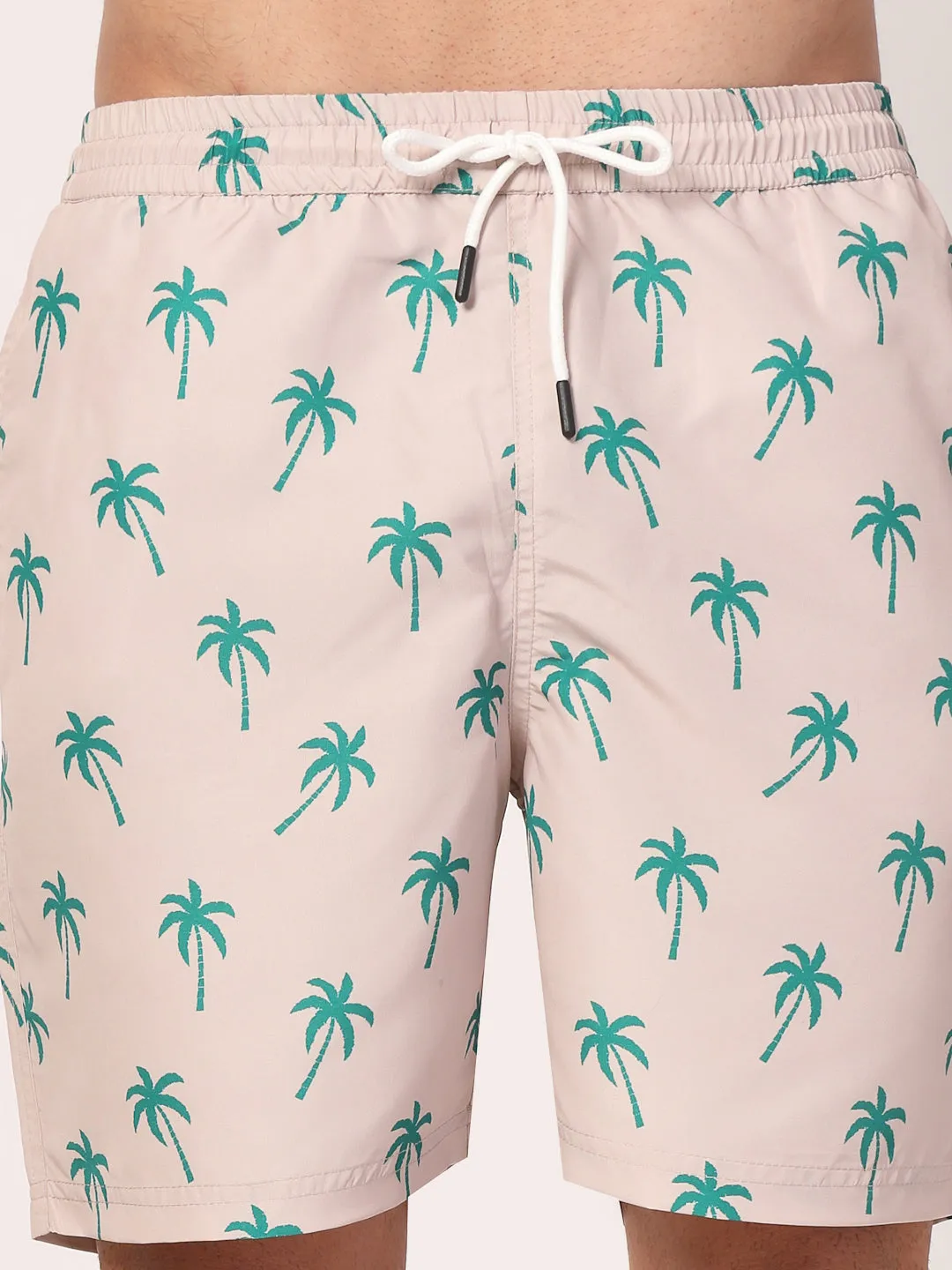 Style Quotient Men Beige And Green Conversational Print Polyester Regular Swim  Shorts